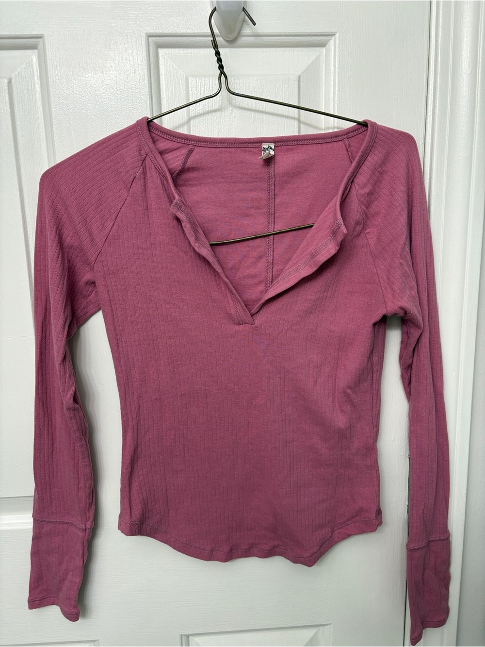 Free People Sleeve V-Neck Ribbed Top - Dusty Rose